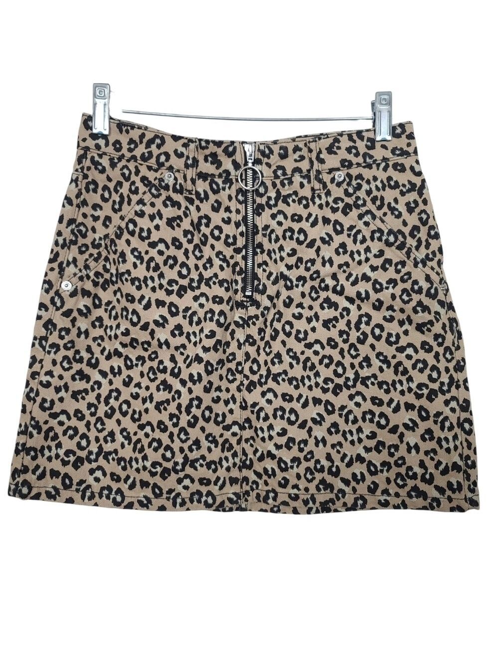 Topshop Animal Print Front Zip Skirt 6
